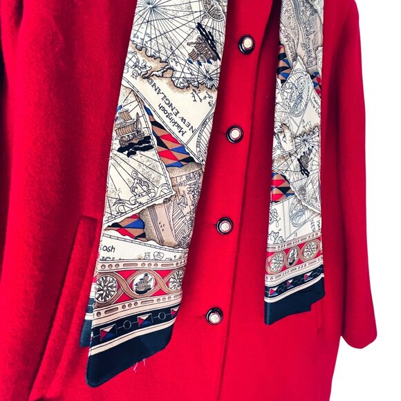 NWT Vtg Mackintosh New England Red Wool Coat USA Scarf Gold Buttons Pockets 12P - Picture 2 of 15